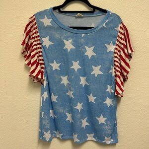 Women's Flutter Sleeve American Top Red White and Blue